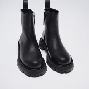 ZARA LOW HEELED LUG SOLE LEATHER ANKLE BOOTS